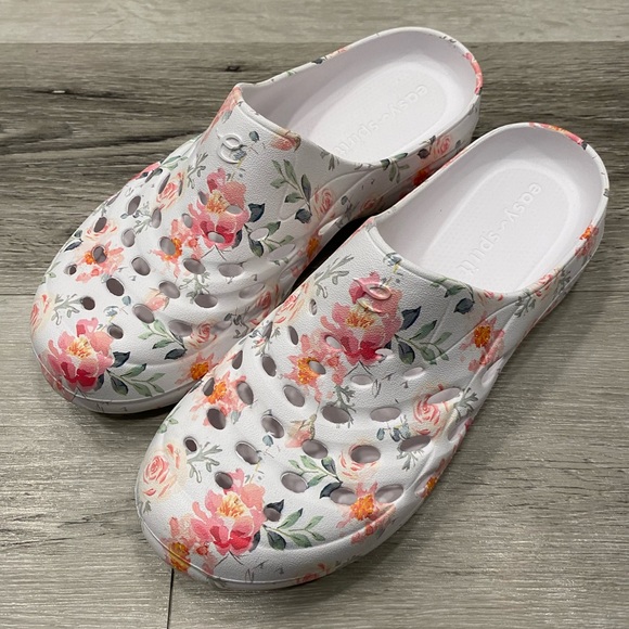 Easy Spirit Shoes - EASY SPIRIT Travelclog Women’s Clogs Size 8 White with Floral Print